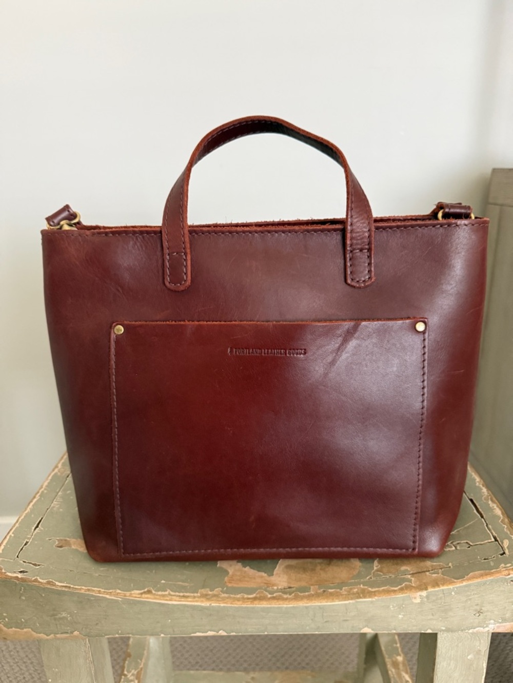 Portland Leather Goods Medium Crossbody Tote in Cognac